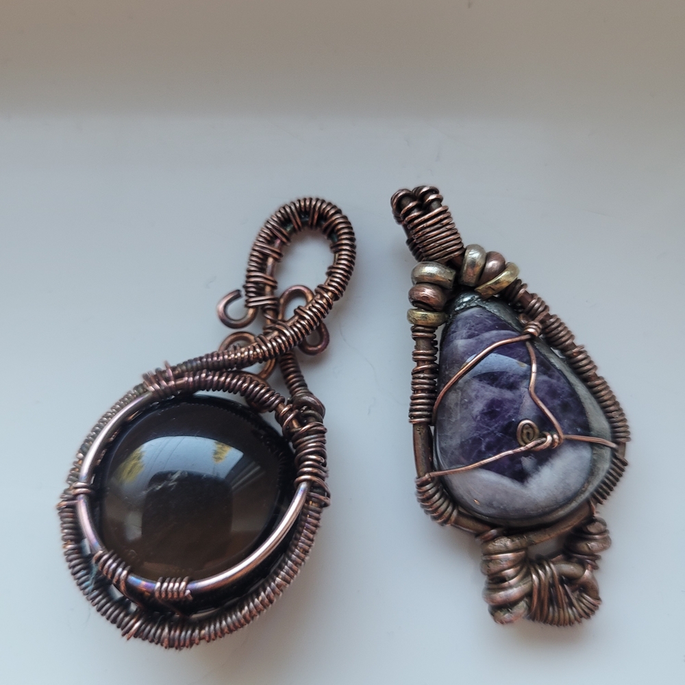 Smoky Quartz And Amethyst Pendant Duo